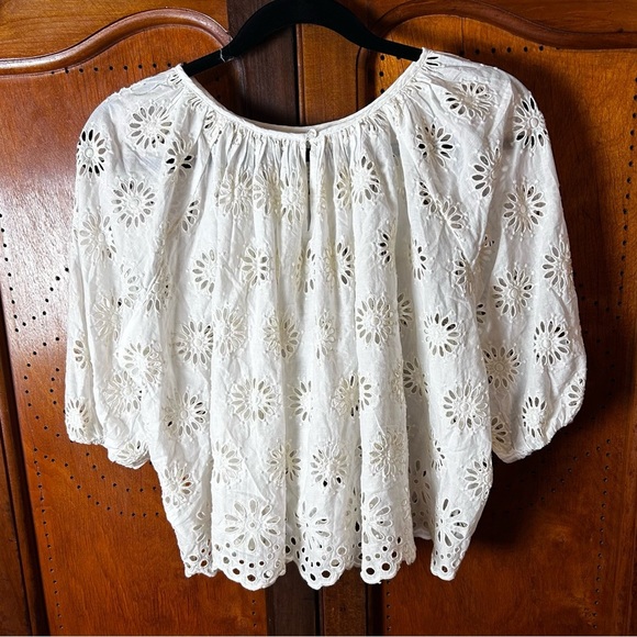 Madewell Boho Cottagecore Romantic White Embroidered Floral Eyelet Blouse Sz XS - Picture 3 of 7